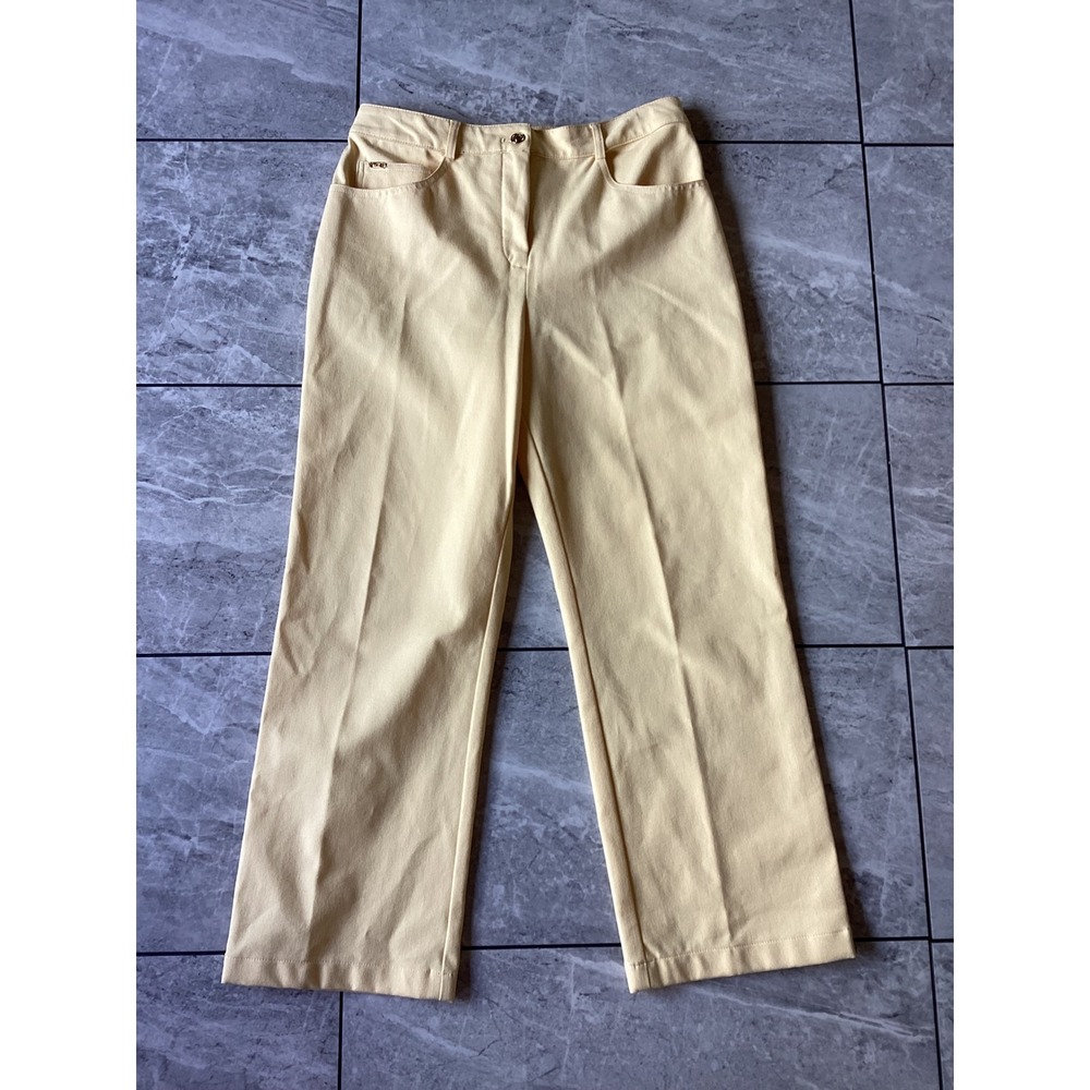 St. John Sport Women Yellow Wide Leg Pants 10 Cotton Spandex Blend Casual Chic